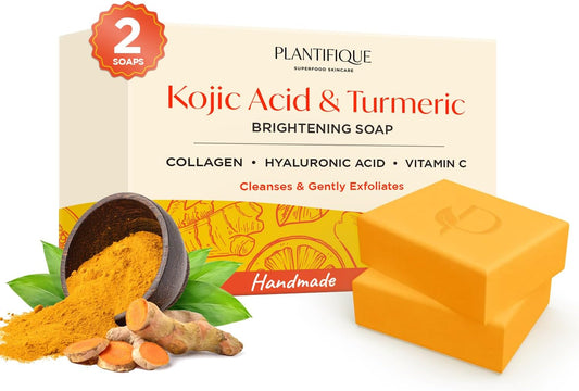 Turmeric & Kojic Acid Soap | Savon Visage Et Corps Au Curcuma | Skincare Coréenne anti Tache Antiseptique Femme Homme | Savon Éclaircissant Peau Noir Rapide Efficace | 2 Barres