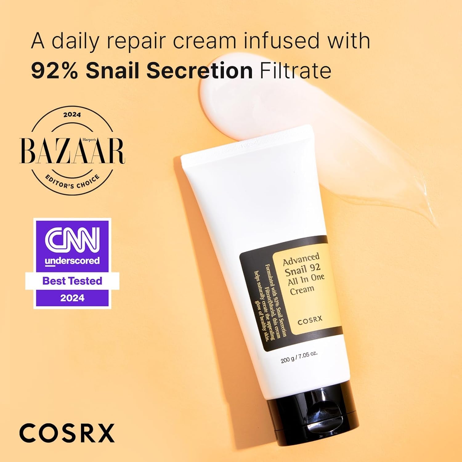 Advanced Snail 92 Crème Tout-En-Un, 7,05 Oz (Grande Taille), Gel Hydratant Quotidien Pour Le Visage Avec Sécrétion De Mucine D'Escargot Pour Peaux Sèches, Sujettes À L'Acné Et Sensibles, 200G