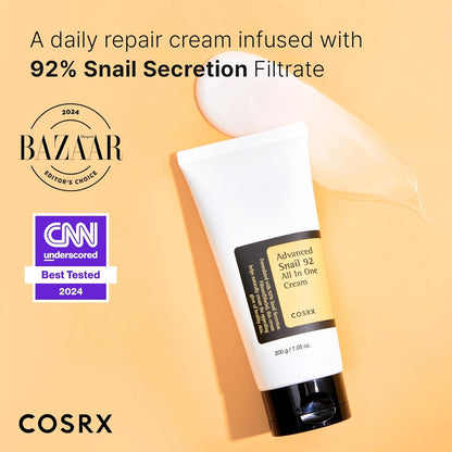 Advanced Snail 92 Crème Tout-En-Un, 7,05 Oz (Grande Taille), Gel Hydratant Quotidien Pour Le Visage Avec Sécrétion De Mucine D'Escargot Pour Peaux Sèches, Sujettes À L'Acné Et Sensibles, 200G