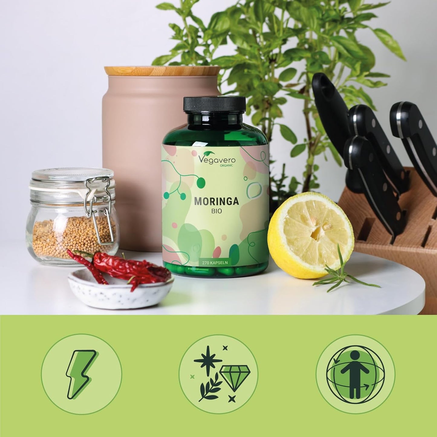 Moringa BIO 1800 Mg | 270 Gélules Vegan | SUPERFOOD : Multivitamines Et Minéraux Naturels | Antioxydant + Energie | SANS ADDITIFS | ®