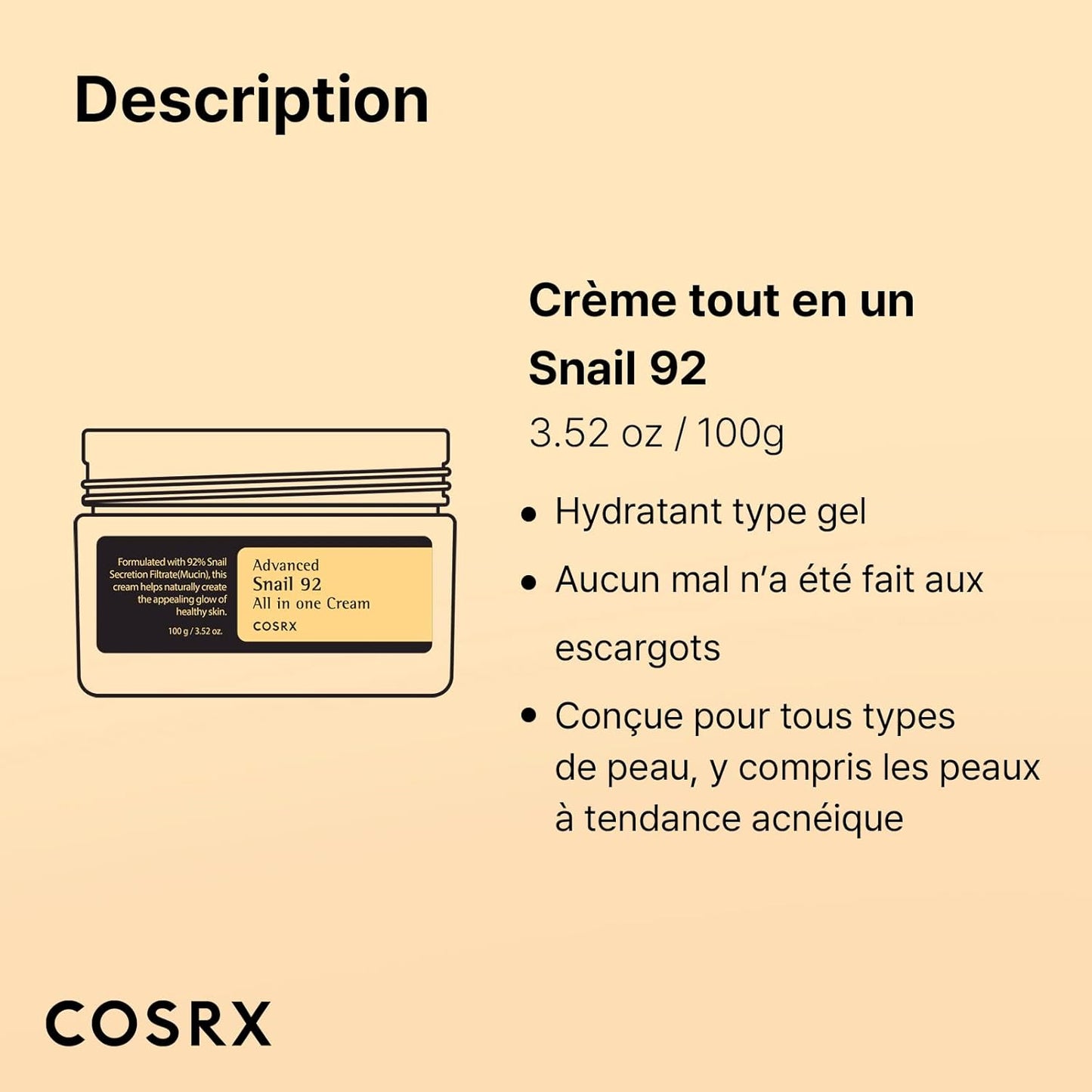 Advanced Snail 92% All in One Cream 100 Ml | Crème Hydratante Avec Bave D'Escargot | Pour anti Rides Peaux D'Acné Et Peau Sèche Soins Pour Le Visage De Jour Femme | Coréen Korean Skincare
