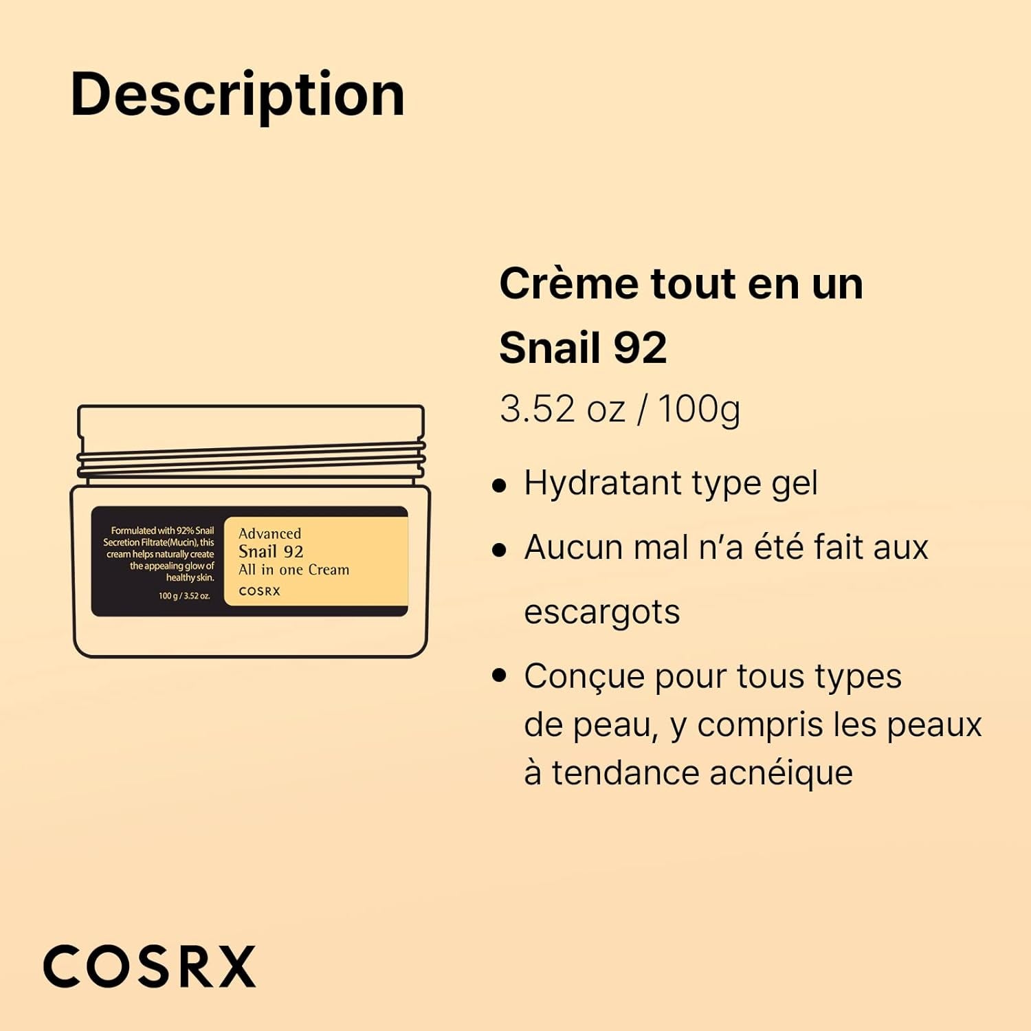 Advanced Snail 92% All in One Cream 100 Ml | Crème Hydratante Avec Bave D'Escargot | Pour anti Rides Peaux D'Acné Et Peau Sèche Soins Pour Le Visage De Jour Femme | Coréen Korean Skincare