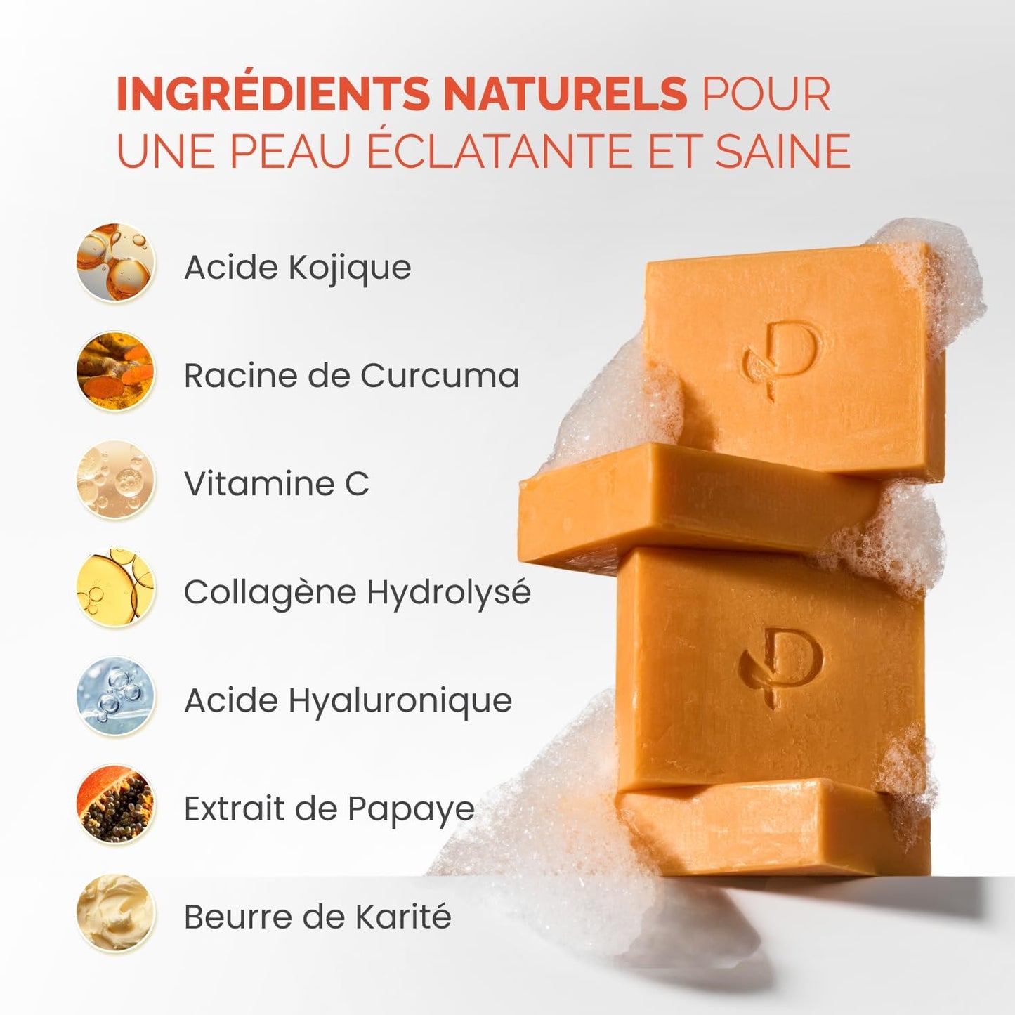 Turmeric & Kojic Acid Soap | Savon Visage Et Corps Au Curcuma | Skincare Coréenne anti Tache Antiseptique Femme Homme | Savon Éclaircissant Peau Noir Rapide Efficace | 2 Barres